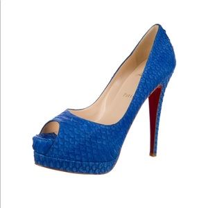 Christian Louboutin Altadama 140 Watersnake Heels | Blue Exotic Leather Peep Toe